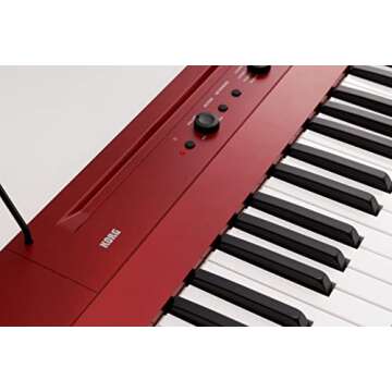 Korg 88 Portable Digital Piano with Semi-Weighted Keys and Built-in Speakers, with Sustain Pedal, Music Stand, and Power Supply, Red (L1MRED)