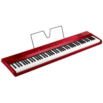 Korg 88 Portable Digital Piano with Semi-Weighted Keys and Built-in Speakers, with Sustain Pedal, Music Stand, and Power Supply, Red (L1MRED)