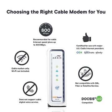 ARRIS SURFboard - SB6190 - Renewed - DOCSIS 3.0 32 x 8 Gigabit Cable Modem, Comcast Xfinity, Cox, Spectrum, 1 Gbps Port, 800 Mbps Max Speeds, Easy Set-up with SURFboard Central App - (Renewed)