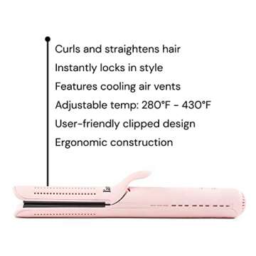 L'ANGE HAIR Le Duo Standard 360° Airflow Styler | 2-in-1 Curling Wand & Titanium Flat Iron Hair Straightener | Professional Hair Curler with Cooling Air Vents | Dual Voltage & Adjustable Temp (Blush)