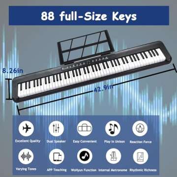 88 Key Digital Piano, Semi Weighted Electronic Keyboard Piano with Music Stand, Power Supply, Sustain Pedal, Bluetooth, MIDI, for Beginner Professional at Home, Stage