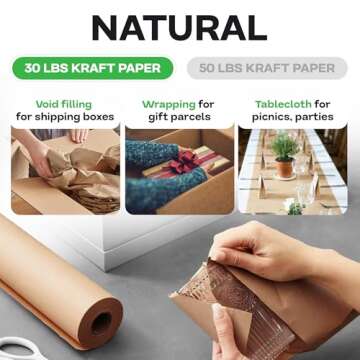 IDL Packaging 24" x 2160" (180 feet) - Brown Kraft Paper Roll - 30lb Thickness - Quality Paper for Packing, Moving, Shipping, Crafts - 100% Recyclable Natural Kraft Wrapping Paper