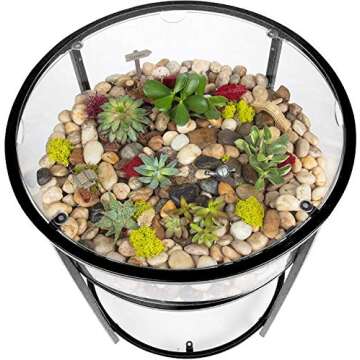 D'Eco Round Terrarium Display End Table w Reinforced Glass in Black Iron - 20" Diameter, 26.5" Height- Indoor Decor for Any Home or Office- DIY Garden for Succulents, Moss, Fern- Gift for Plant Lovers