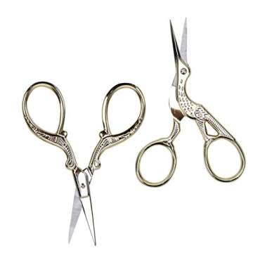 AQUEENLY Embroidery Scissors, Stainless Steel Sharp Stork Scissors for Sewing Crafting, Art Work, Threading, Needlework - DIY Tools Dressmaker Small Shears - 2 Pcs (3.6 Inches, Gold)