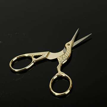 AQUEENLY Embroidery Scissors, Stainless Steel Sharp Stork Scissors for Sewing Crafting, Art Work, Threading, Needlework - DIY Tools Dressmaker Small Shears - 2 Pcs (3.6 Inches, Gold)