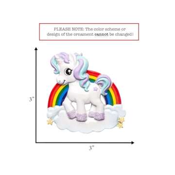 UniqXmas Personalized Unicorn Christmas Ornament 2024 - Free Customization | Unicorn with Rainbow & Glitter Stars for Xmas Tree | Unique Keepsake for Kids - Custom Name & Year