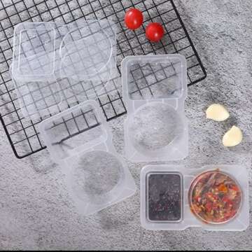 VOUKEN 10Pcs Double Compartment Condiment Container with Lid Double Compartment Snack Containers Double Compartment Snack Containers for to-go Sauce, Sampling, Travel Snack (Transparent 10PCS)