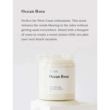 Mia's Co Ocean Rose Scented Candle, Handmade with Natural Soy Wax and Cotton Wicks, 7.5 oz Minimalist Candle for Home, Long Lasting Burning for Stress Relief, Candle Gift for Women