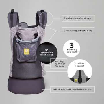 LÍLLÉbaby 3-in-1 Ergonomic CarryOn Airflow - Toddler Carrier - with Lumbar Support & Breathable Mesh - for Children 25-60 lbs - for Hiking, Travel and Everyday Family Events - Charcoal/Silver