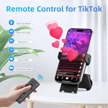 MILOUZ Remote Control Scrolling for Tiktok with Phone Stand,Page Turner for Kindle App E-Book,Bluetooth Camera Shutter Remote for iPhone, Android,iOS,iPad,Tablet (Black)