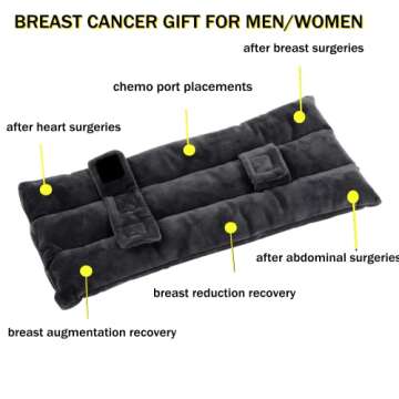 SKIYHON Seat Belt Pillow for Mastectomy Post-Surgery, Heart Surgery Recovery Support Cushion for Chest Chemo Port Pacemaker Bypass Hysterectomy Recovery Pillow (Black)