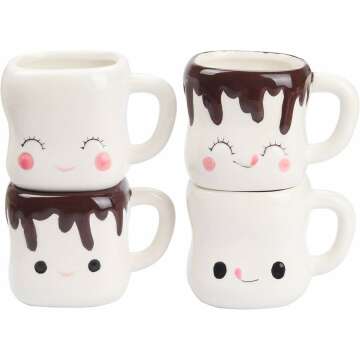 Marshmallow Mugs Set of 4 with Handle Cute Marshmallow Cups Cute Mugs for Kids Hot Chocolate Cocoa Mugs Gifts for Kids Women Christmas Mugs Mother's Day Cute Coffee Mug Set 6OZ