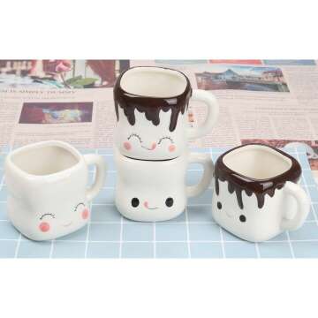 Marshmallow Mugs Set of 4 with Handle Cute Marshmallow Cups Cute Mugs for Kids Hot Chocolate Cocoa Mugs Gifts for Kids Women Christmas Mugs Mother's Day Cute Coffee Mug Set 6OZ