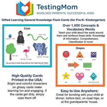 TestingMom.com Gifted Learning Flash Cards for Kids - General Knowledge Flashcards for Pre K to Kindergarten - G&T Educational Practice Test: CogAT, Iowa, OLSAT, NYC Gifted & Talented, WPPSI, AABL