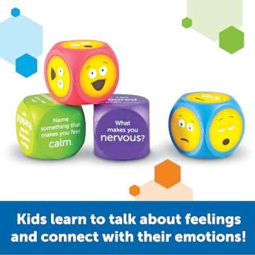 Learning Resources Soft Foam Emoji Cubes, Set of 4, Ages 3+, Conversation Cubes for Kids, Social Emotional Learning,