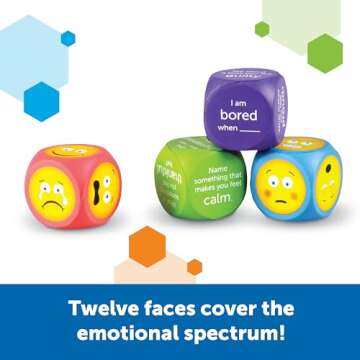 Learning Resources Soft Foam Emoji Cubes, Set of 4, Ages 3+, Conversation Cubes for Kids, Social Emotional Learning,