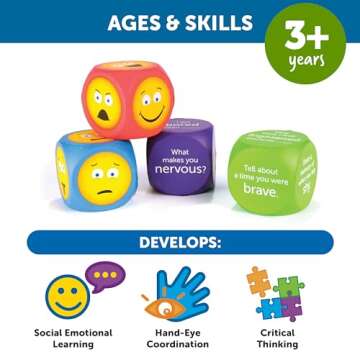 Learning Resources Soft Foam Emoji Cubes, Set of 4, Ages 3+, Conversation Cubes for Kids, Social Emotional Learning,