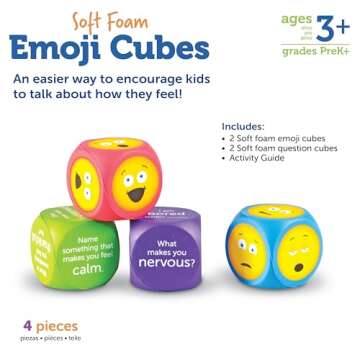 Learning Resources Soft Foam Emoji Cubes, Set of 4, Ages 3+, Conversation Cubes for Kids, Social Emotional Learning,