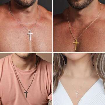 M MOOHAM Cross Pendant Necklaces for Men Pendant Chain 18 Inch Silver Black Jewelry Gifts for Brother Men Teenage Teen Gifts Ideas