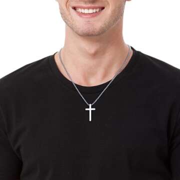 M MOOHAM Cross Pendant Necklaces for Men Pendant Chain 18 Inch Silver Black Jewelry Gifts for Brother Men Teenage Teen Gifts Ideas