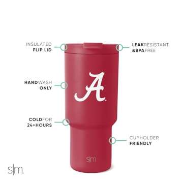 Simple Modern Officially Licensed Collegiate Alabama Crimson Tide 30 oz Tumbler with Flip Lid and Straws | Insulated Cup Stainless Steel | Gifts for Men Women | Trek Collection | University of Alabama