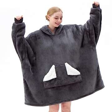 Touchat Wearable Blanket Hoodie, Oversized Sherpa Fleece Sweatshirt Blanket with Giant Hood Pocket-Gift for girlfriends