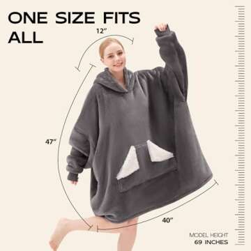 Touchat Wearable Blanket Hoodie, Oversized Sherpa Fleece Sweatshirt Blanket with Giant Hood Pocket-Gift for girlfriends