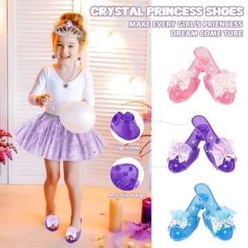 LJZJ Princess Dress Up Toys & Jewelry Boutique, Costumes Set incl Color Skirts, Shoes, Crowns, Accessories, Girls Role Play Gift for 3 4 5 6 Year old Girl Toddler ​B-day Party Favors