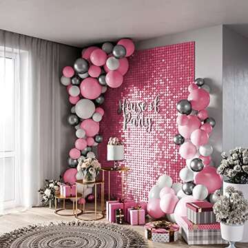 HOUSE OF PARTY Pink Shimmer Wall Backdrop - 24 Panels Round Sequin Shimmer Backdrop for Birthday Decorations | Wedding, Graduation & Bachelor Party Supplies