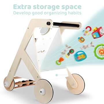 Beright Wooden Baby Walker with Roller, Push and Pull Learning Activity Walker, Multi-Functional Kids’ Activity Toy, Multiple Activities Center, Develops Motor Skills & Stimulates Creativity, Natural