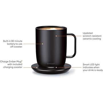 Ember Temperature Control Smart Mug 2, 14 oz, Black, 80 min. Battery Life - App Controlled Heated Coffee Mug - Improved Design (CM191400US) (Renewed)