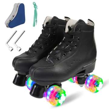 Roller Skates for Men and Women,Derby Roller Skates Professional Outdoor Indoor, Adjustable Four Wheel Senior Roller Skates(Women's 6 / Men's 5)