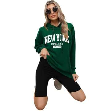 ORANDESIGNE Letter Graphic Print Hoodies for Women Oversized Long Sleeve Casual NEW YORK City Hoodies NEW YORK Green X-Large