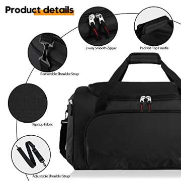 55L Sports Duffle Bags Large Gym Duffel Bag Workout Bag for Men - Black