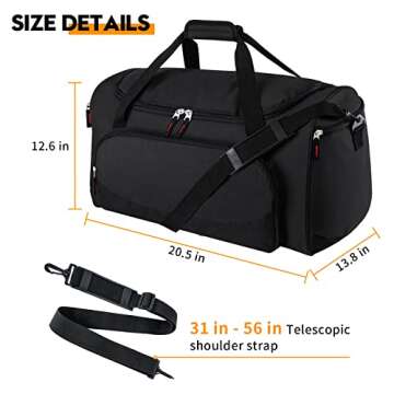 55L Sports Duffle Bags Large Gym Duffel Bag Workout Bag for Men - Black