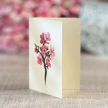 Freshcut Paper Pop Up Cards, Paper Flower Bouquet 3D Popup Greeting Cards with Note Card & Envelope, Birthday Card, Anniversary Card, Get Well Gifts for Women, 12" Cherry Blossoms