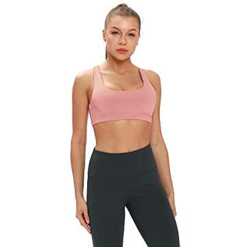 icyzone Workout Sports Bras for Women - Women's Running Yoga Bra, Activewear Top, Athletic Fitness Clothes (Cameo Pink, S)