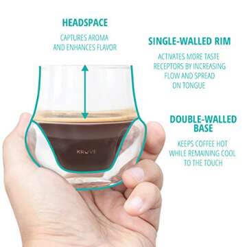 KRUVE Propel Espresso Cups, Handmade Double-Walled Glass Coffee Mugs, Clear 2.5 oz, Scientific Design for Better Tasting Coffee (Set of Two) - Unique Glass Coffee Cups with Headspace and Internal Fins