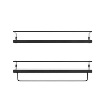 ZGO Floating Shelves for Wall Set of 2, Wall Mounted Storage Shelves with Black Metal Frame and Towel Rack for Bathroom, Bedroom, Living Room, Kitchen, Office (Black)