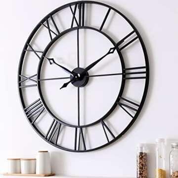 CLXEAST 30 Inch Large Wall Clock Modern, Oversized Roman Numeral Decorative Metal Wall Clock, Big Black Wall Clocks for Living Room Decor, Farmhouse Wall Clock,Unique