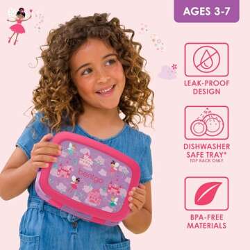 Bentgo Kids Prints Leak-Proof, 5-Compartment Bento-Style Kids Lunch Box - Ideal Portion Sizes for Ages 3-7, Durable, Drop-Proof, Dishwasher Safe, & Made with BPA-Free Materials (Fairies)