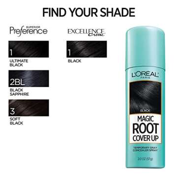 L'Oreal Paris Root Cover Up Temporary Gray Concealer Spray, Hair Color Spray with Filling & Thickening Coverage, Black, Packaging May Vary