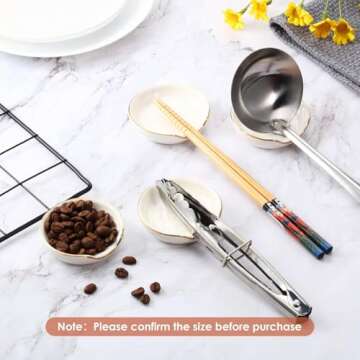 Boao 2.7 Inches Mini Ceramic Spoon Rests, Gold Rim Kitchen Spoon Rests, Mini Cooking Spoon Holder for Stove Top Countertop, Teaspoon Rest, Coffee Stir Spoon Rest (White, 4 Pieces)