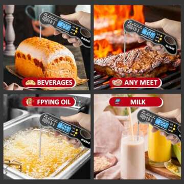 Waterproof Digital Instant Read Meat Thermometer with 4.6” Folding Probe Backlight & Calibration Function for Cooking Food Candy, BBQ Grill, Liquids,Beef by GLVSAE