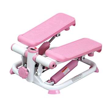 Sunny Health & Fitness Mini Stepper for Exercise Low-Impact Stair Step Cardio Equipment with Resistance Bands, Digital Monitor, Up Down Pink - P2000