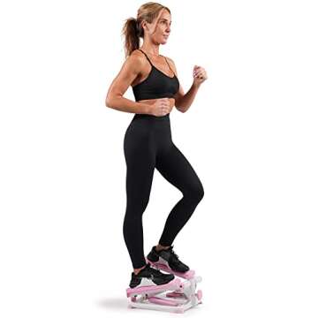 Sunny Health & Fitness Mini Stepper for Exercise Low-Impact Stair Step Cardio Equipment with Resistance Bands, Digital Monitor, Up Down Pink - P2000