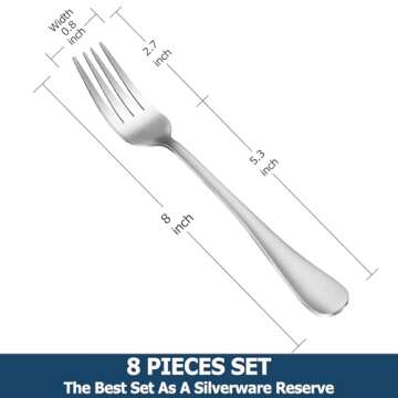 8 Piece Food-Grade Stainless Steel Dinner Forks Set - Durable & Mirror Polished