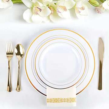 MCIRCO Gold Dinnerware Set - 350 Piece Disposable Set