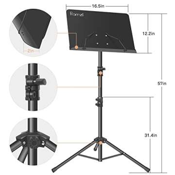 Ramzi 5-in-1 Portable Music Stand with Light