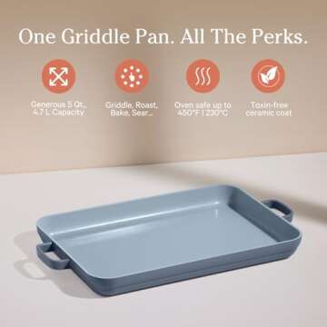 Our Place Griddle Pan - Versatile Nonstick Ceramic Sheet Pan & Stovetop Griddle | Toxin-Free, Dual-Use, with Ergonomic Handles | 5 Qt Capacity, Oven Safe up to 450°F | Blue Salt